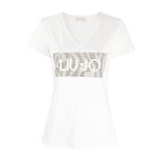 Liu Jo Vita bomull T-shirts och Polos med strassdekoration White, Dam