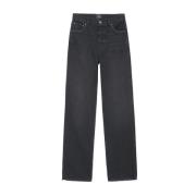 Anine Bing Shadow Grey ROY Jeans - Rak pform, Mellanhög midja Black, D...