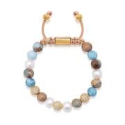 Nialaya Women's Beaded Bracelet with Pearl, Larimar, Opal and Gold Mul...