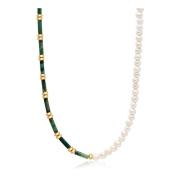 Nialaya Beaded Necklace with Freshwater Pearls and Green Jade Green, D...