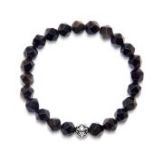 Nialaya Men's Wristband with Faceted Gold Obsidian and Silver Black, H...