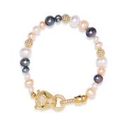 Nialaya Women's Multi-Colored Pearl Bracelet with Gold Panther Head Ye...