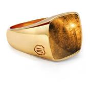 Nialaya Men's Gold Signet Ring with Brown Tiger Eye Yellow, Herr