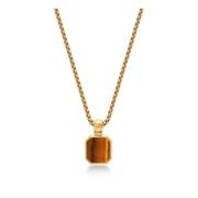 Nialaya Gold Necklace with Square Brown Tiger Eye Pendant Yellow, Herr