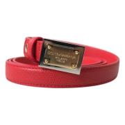 Dolce & Gabbana Rött Läderbälte med Guldgravering Red, Dam