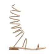 René Caovilla Gyllene platta sandaler med kristaller Beige, Dam