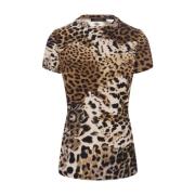 Roberto Cavalli Leopardmönstrad Stretch Bomull T-shirt Brown, Dam
