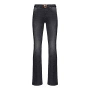 Pinko Svarta Flare-Fit Jeans med Love Birds Brodyr Black, Dam