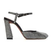 Amina Muaddi Silverkristall Satinpumps Gray, Dam