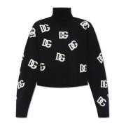 Dolce & Gabbana Monogrammönstrad ullpolotröja Black, Dam
