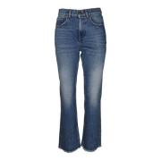 Golden Goose Blå Cropped Flare Jeans med Fransar Blue, Dam