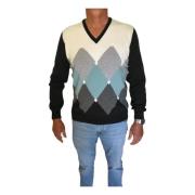 Gran Sasso Kontrast Diamond V-Hals Sweaters Black, Herr