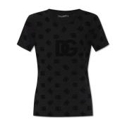 Dolce & Gabbana T-shirt med sammet monogram Black, Dam