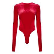 Amazuin Röd Velvet Bodysuit med Utskärningar Red, Dam