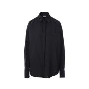 Balenciaga Svart Boxy Bomull Poplin Skjorta med Jacquard Logo Black, D...