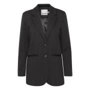 ICHI Stilfull Oversize Blazer med V-Hals och Knappar Black, Dam