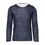 Daniele Fiesoli Blå Linen Crew-Neck Sweater Blue, Herr