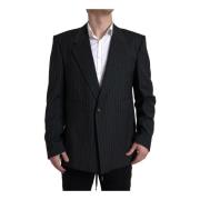 Dolce & Gabbana Svart Randig Enkelknäppt Blazer Black, Herr