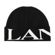 Lanvin Svart ribbstickad ullhatt med logotryck Black, Dam