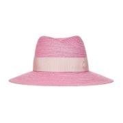 Maison Michel Rosa Bubblegum Straw Fedora Hatt Pink, Dam