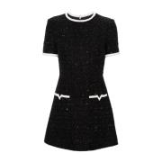 Valentino Svart Tweed Lurexklänning med VLogo-detaljer Black, Dam