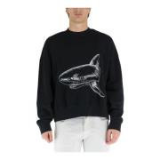 Palm Angels Split Shark Crew Sweatshirt Black, Herr