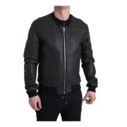 Dolce & Gabbana Svart Läder Zip Bomberjacka Black, Herr