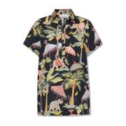 Valentino Svart kortärmad skjorta med palmtryck Multicolor, Dam