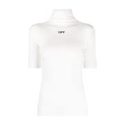 Off White Vit Högkrage T-shirt med Svart Logotryck White, Dam