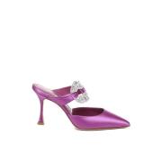 Manolo Blahnik Lila Satin Spetsiga Tå Mules Purple, Dam