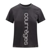 Courrèges Stone Washed Bomull T-Shirt med Logo Gray, Dam