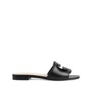 Gucci Svarta GG Cut-Out Platta Sandaler Black, Dam