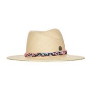 Maison Michel Beige Straw Fedora Hat med Tweed Snodd Beige, Dam