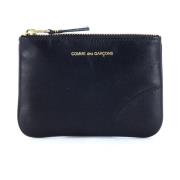 Comme des Garçons Svart kalvskinn plånbok med guldlogotyp Black, Unise...