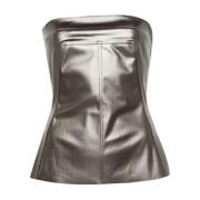 Rick Owens Gun Metal Coated Denim Bustier Top Gray, Dam