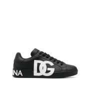 Dolce & Gabbana Svarta Portofino Logo-Print Sneakers Black, Herr