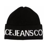 Versace Jeans Couture Svart Logo Beanie Mössa Stilfull Black, Herr