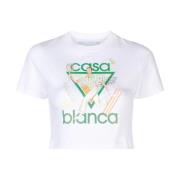 Casablanca Tryckt Cropped T-shirt White, Dam