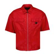 Prada Klassisk kortärmad Re-Nylon skjorta Red, Herr