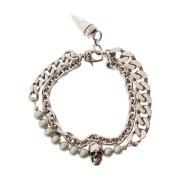 Alexander McQueen Dubbellagrat Kedjearmband med Skull Charm Gray, Herr