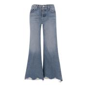 Mother Flared Denim Jeans med Fransad Botten Blue, Dam