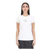 Calvin Klein Jeans Vit T-shirt med paljetttryck White, Dam