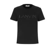 Lanvin Svart bomullst-shirt med broderad logotyp Black, Dam