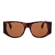 Fendi Glamorösa ovala solglasögon med Havana-ram och mörkbruna linser ...