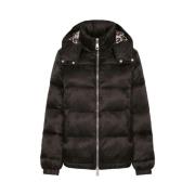 Dolce & Gabbana Logo Jacquard Satin Puffer Jacka Black, Dam