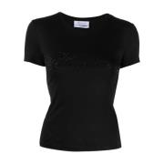 Blumarine Logodekorerad bomullst-shirt Black, Dam