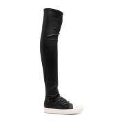 Rick Owens Svarta Lädersneakers med Stretch Tåkappor Black, Dam