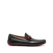 Salvatore Ferragamo Svart Läder Loafers Röd Detalj Black, Herr