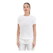 Elisabetta Franchi Dam Vit Logo Rhinestone T-shirt White, Dam
