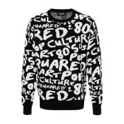 Dsquared2 Svart/Vit Crew-Neck Sweater Multicolor, Herr